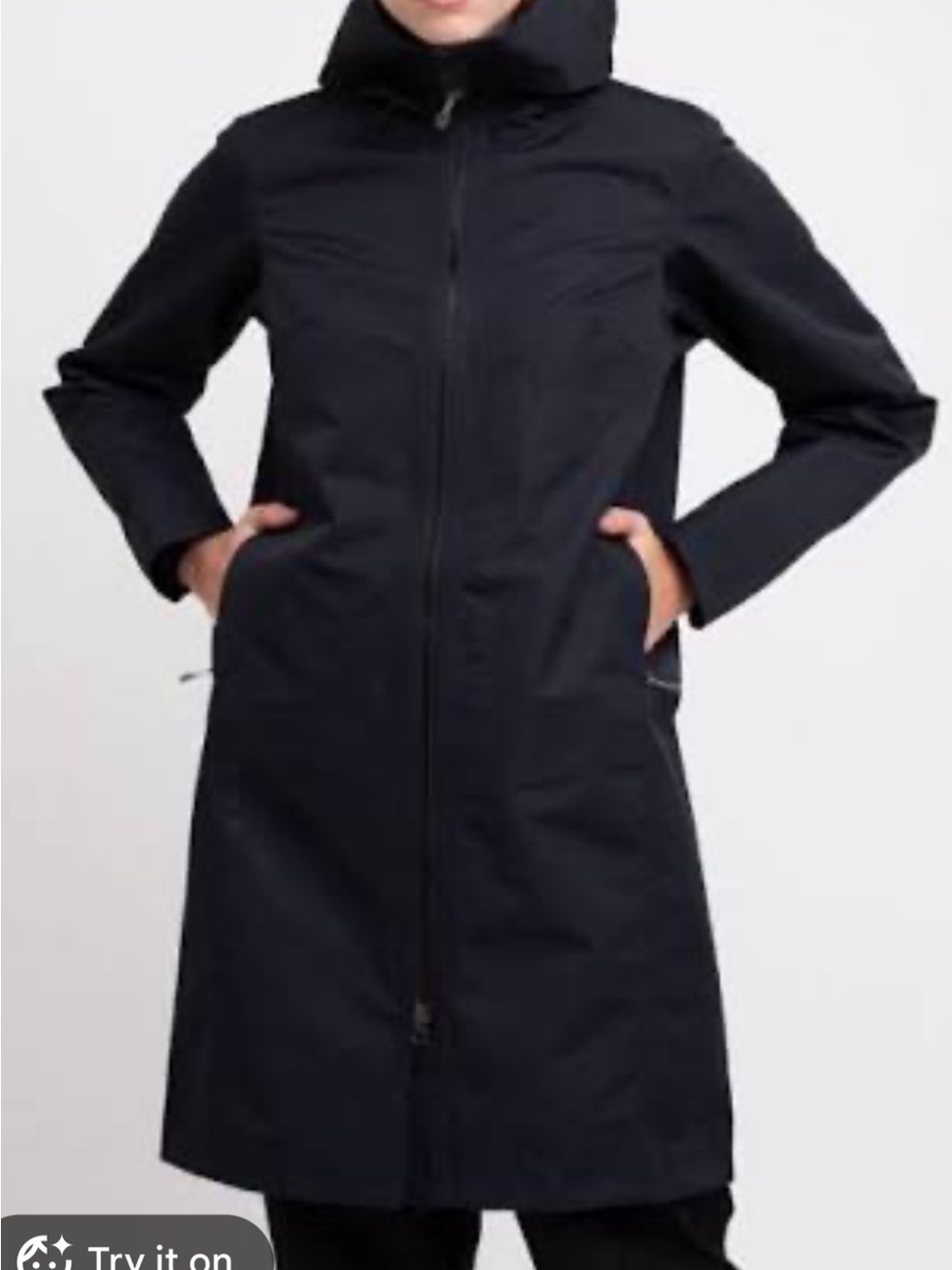 Women's Black Hooded Trench Coat - Streamlined Longline Jacket